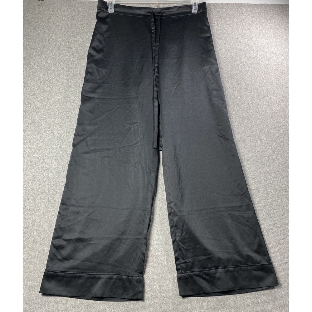 Savage Fenty Women Satin Wide Legs Pants Size L (waist 34”) Black NWT  Pockets